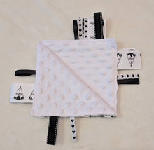 Load image into Gallery viewer, Minky Tag Blanket - Ribbon Blanket - Minky Blanket - Neutral Tag Blanket - Monochromatic
